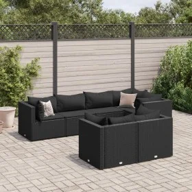 Set de muebles de jardín y cojines 7 pzas ratán sintético negro de , Conjuntos de jardín - Ref: Foro24-3308187, Precio: 582,3...