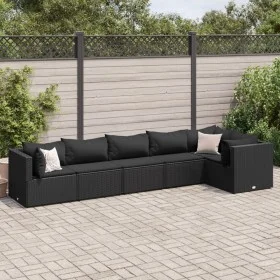 Set muebles de jardín 6 piezas y cojines ratán sintético negro de , Conjuntos de jardín - Ref: Foro24-3308107, Precio: 486,65...