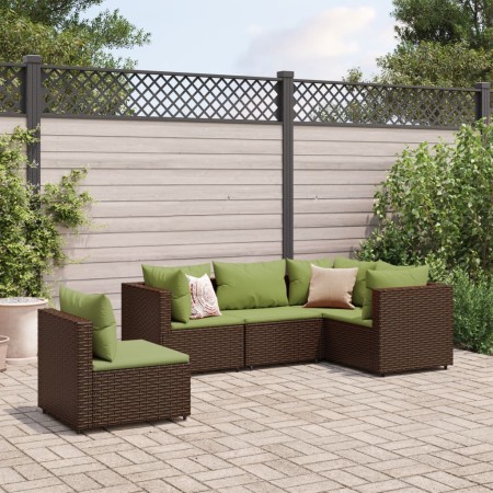 Set muebles de jardín 5 piezas y cojines ratán sintético marrón de , Conjuntos de jardín - Ref: Foro24-3308158, Precio: 431,4...