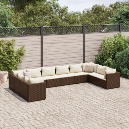 Set muebles de jardín 10 pzas y cojines ratán sintético marrón de , Conjuntos de jardín - Ref: Foro24-3308281, Precio: 637,42...