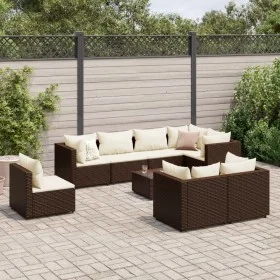 Set muebles de jardín 9 piezas y cojines ratán sintético marrón de , Conjuntos de jardín - Ref: Foro24-3308201, Precio: 615,0...