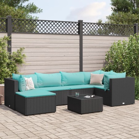 Set de muebles de jardín y cojines 7 pzas ratán sintético negro de , Conjuntos de jardín - Ref: Foro24-3308220, Precio: 482,2...