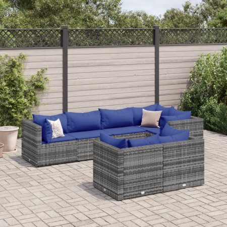 Set de muebles de jardín 7 pzas y cojines ratán sintético gris de , Conjuntos de jardín - Ref: Foro24-3308191, Precio: 453,88...