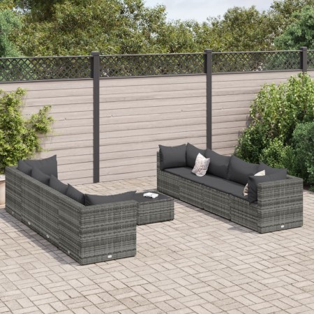 Set de muebles de jardín 9 pzas y cojines ratán sintético gris de , Conjuntos de jardín - Ref: Foro24-3308042, Precio: 624,12...
