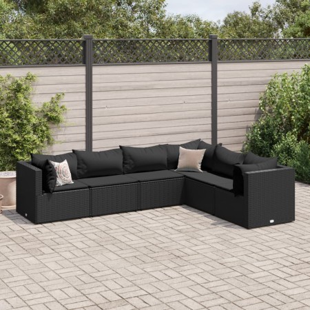Set muebles de jardín 6 piezas y cojines ratán sintético negro de , Conjuntos de jardín - Ref: Foro24-3308139, Precio: 494,56...