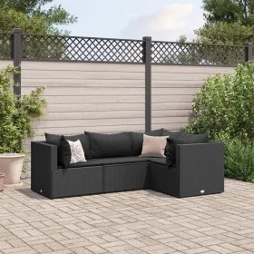 Juego de jardín con cojines 4 piezas ratán sintético negro de , Conjuntos de jardín - Ref: Foro24-3308075, Precio: 325,73 €, ...