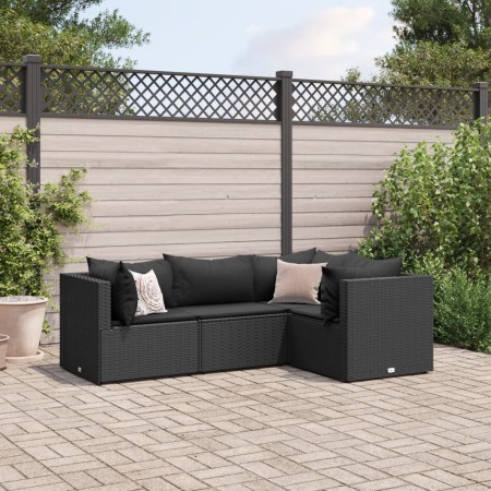 Juego de jardín con cojines 4 piezas ratán sintético negro de , Conjuntos de jardín - Ref: Foro24-3308075, Precio: 357,35 €, ...