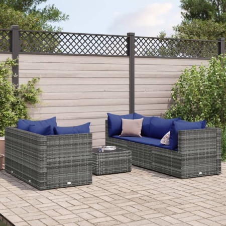 Set de muebles de jardín 6 pzas y cojines ratán sintético gris de , Conjuntos de jardín - Ref: Foro24-3308023, Precio: 379,60...
