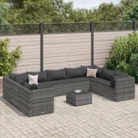 Set de muebles de jardín 10 pzas y cojines ratán sintético gris de , Conjuntos de jardín - Ref: Foro24-3308274, Precio: 640,1...