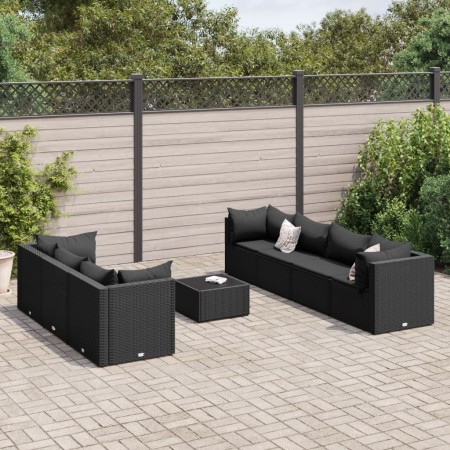 Set de muebles de jardín 8 pzas y cojines ratán sintético negro de , Conjuntos de jardín - Ref: Foro24-3308035, Precio: 631,7...