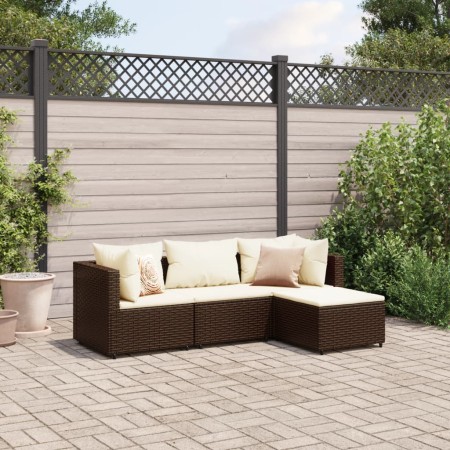Set muebles de jardín 4 piezas y cojines ratán sintético marrón de , Conjuntos de jardín - Ref: Foro24-3308049, Precio: 292,6...