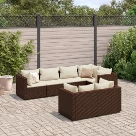 Set muebles de jardín 7 piezas y cojines ratán sintético marrón de , Conjuntos de jardín - Ref: Foro24-3308185, Precio: 539,2...