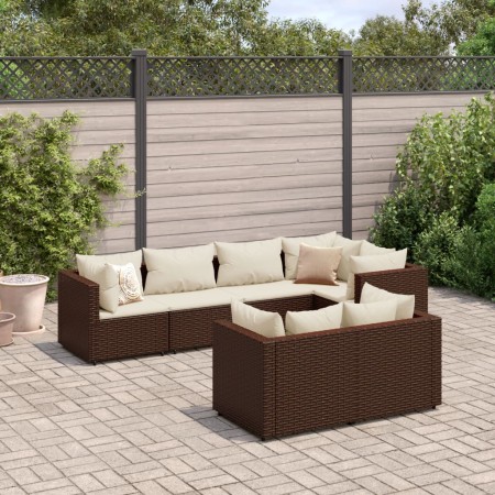 Set muebles de jardín 7 piezas y cojines ratán sintético marrón de , Conjuntos de jardín - Ref: Foro24-3308185, Precio: 561,4...