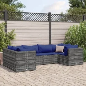 Set de muebles de jardín 6 pzas y cojines ratán sintético gris de , Conjuntos de jardín - Ref: Foro24-3308255, Precio: 381,38...
