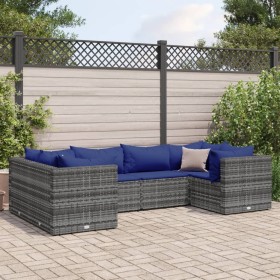 Set de muebles de jardín 6 pzas y cojines ratán sintético gris de , Conjuntos de jardín - Ref: Foro24-3308255, Precio: 384,77...