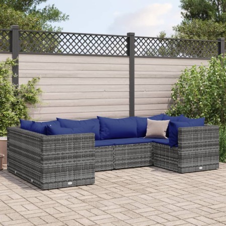 Set de muebles de jardín 6 pzas y cojines ratán sintético gris de , Conjuntos de jardín - Ref: Foro24-3308255, Precio: 384,77...