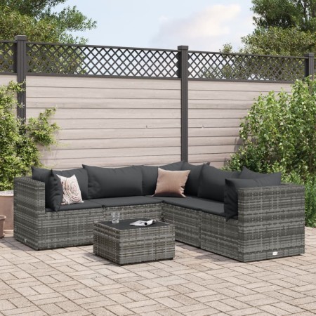 Set de muebles de jardín 6 pzas y cojines ratán sintético gris de , Conjuntos de jardín - Ref: Foro24-3308130, Precio: 422,16...