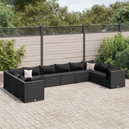 Set de muebles de jardín 10 pzas cojines ratán sintético negro de , Conjuntos de jardín - Ref: Foro24-3308283, Precio: 846,38...