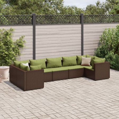 Set muebles de jardín 7 piezas y cojines ratán sintético marrón de , Conjuntos de jardín - Ref: Foro24-3308262, Precio: 545,0...