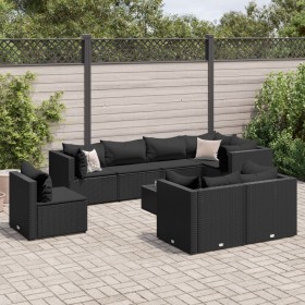 Set de muebles de jardín 9 pzas y cojines ratán sintético negro de , Conjuntos de jardín - Ref: Foro24-3308203, Precio: 704,4...