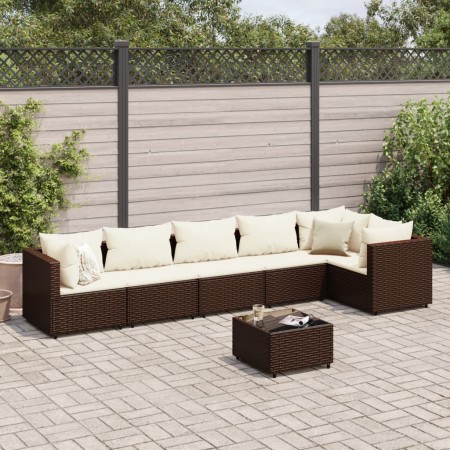 Set muebles de jardín 7 piezas y cojines ratán sintético marrón de , Conjuntos de jardín - Ref: Foro24-3308113, Precio: 590,1...