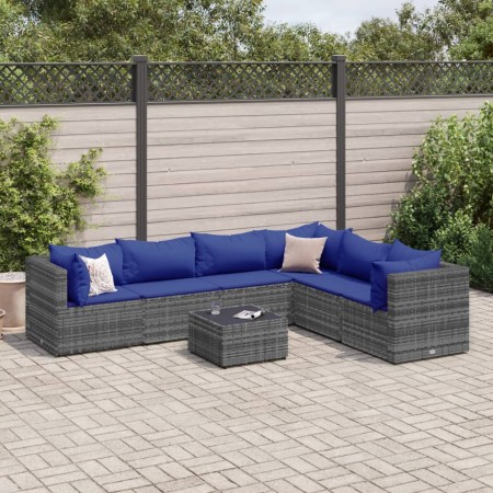 Set de muebles de jardín 7 pzas y cojines ratán sintético gris de , Conjuntos de jardín - Ref: Foro24-3308151, Precio: 472,90...