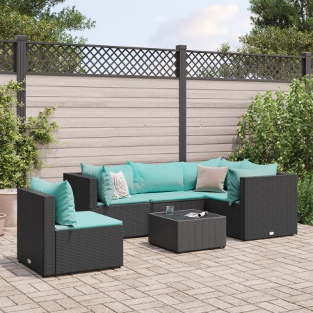 Set muebles de jardín 6 piezas y cojines ratán sintético negro de , Conjuntos de jardín - Ref: Foro24-3308164, Precio: 445,34...