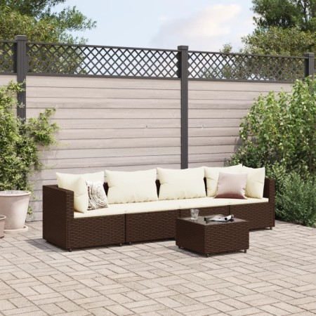 Set muebles de jardín 5 piezas y cojines ratán sintético marrón de , Conjuntos de jardín - Ref: Foro24-3308009, Precio: 311,6...