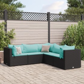 Set de muebles de jardín 5 pzas y cojines ratán sintético negro de , Conjuntos de jardín - Ref: Foro24-3308124, Precio: 367,4...