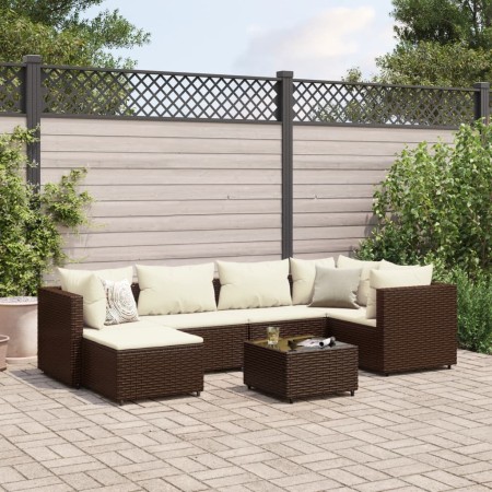Set muebles de jardín 7 piezas y cojines ratán sintético marrón de , Conjuntos de jardín - Ref: Foro24-3308217, Precio: 526,1...