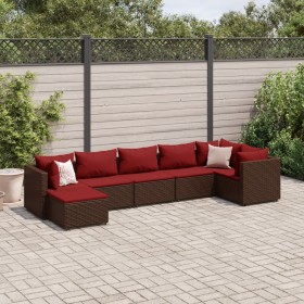 Set muebles de jardín 7 piezas y cojines ratán sintético marrón de , Conjuntos de jardín - Ref: Foro24-3308229, Precio: 543,4...