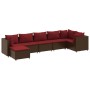 Set muebles de jardín 7 piezas y cojines ratán sintético marrón de , Conjuntos de jardín - Ref: Foro24-3308229, Precio: 543,4...