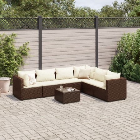 Set muebles de jardín 7 piezas y cojines ratán sintético marrón de , Conjuntos de jardín - Ref: Foro24-3308145, Precio: 590,1...