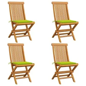 Sillas de jardín 4 uds con cojines verde brillante madera teca de , Sillas de jardín - Ref: Foro24-3062579, Precio: 254,45 €,...