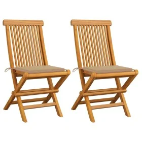 Sillas de jardín 2 unidades con cojines beige madera de teca de , Sillas de jardín - Ref: Foro24-3062463, Precio: 147,14 €, D...