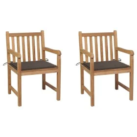 Sillas de jardín 2 uds madera de teca con cojines gris taupe de , Sillas de jardín - Ref: Foro24-3062738, Precio: 302,03 €, D...