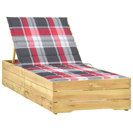 Tumbona con cojín estampado de cuadros madera pino impregnada de , Tumbonas - Ref: Foro24-3065922, Precio: 164,87 €, Descuent...