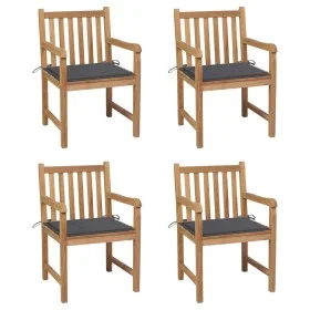 Sillas de jardín 4 uds madera de teca y cojines gris antracita de , Sillas de jardín - Ref: Foro24-3073004, Precio: 585,56 €,...