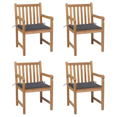 Sillas de jardín 4 uds madera de teca y cojines gris antracita de , Sillas de jardín - Ref: Foro24-3073004, Precio: 615,45 €,...