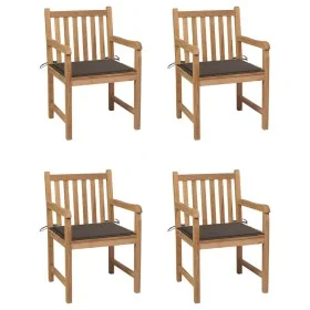 Sillas de jardín 4 uds madera de teca con cojines gris taupe de , Sillas de jardín - Ref: Foro24-3073012, Precio: 585,63 €, D...