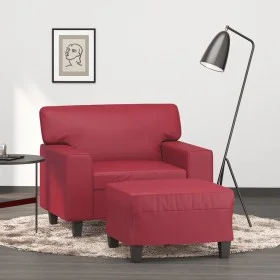 Sillón con taburete cuero sintético rojo tinto 60 cm de , Sofás - Ref: Foro24-3201162, Precio: 236,03 €, Descuento: %