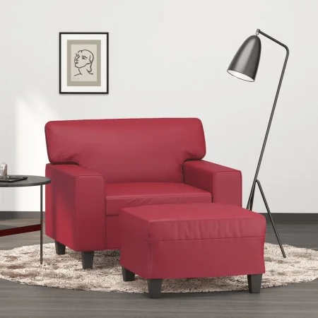 Sillón con taburete cuero sintético rojo tinto 60 cm de , Sofás - Ref: Foro24-3201162, Precio: 236,03 €, Descuento: %