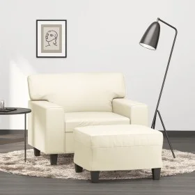 Sessel mit Hocker aus cremefarbenem Kunstleder, 60 cm. von , Sofas - Ref: Foro24-3201160, Preis: 197,18 €, Rabatt: %