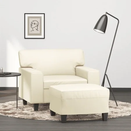Sillón con taburete cuero sintético color crema 60 cm de , Sofás - Ref: Foro24-3201160, Precio: 197,18 €, Descuento: %