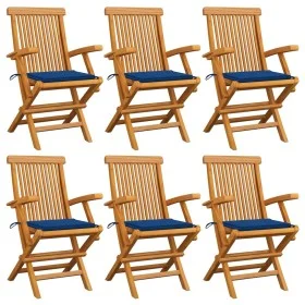 Sillas de jardín 6 uds madera teca con cojines azul real de , Sillas de jardín - Ref: Foro24-3062551, Precio: 448,99 €, Descu...
