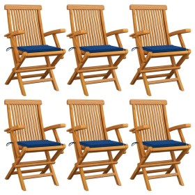 Sillas de jardín 6 uds madera teca con cojines azul real de , Sillas de jardín - Ref: Foro24-3062551, Precio: 462,99 €, Descu...