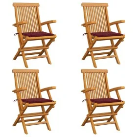 Sillas de jardín 4 uds madera teca con cojines rojo tinto de , Sillas de jardín - Ref: Foro24-3065626, Precio: 357,66 €, Desc...