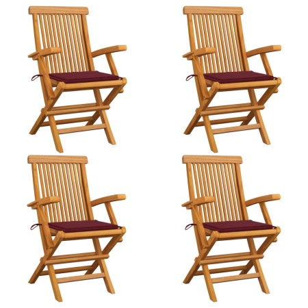 Sillas de jardín 4 uds madera teca con cojines rojo tinto de , Sillas de jardín - Ref: Foro24-3065626, Precio: 386,28 €, Desc...