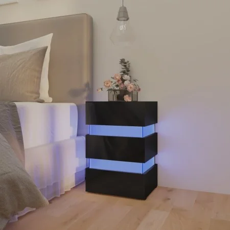 LED nightstand made of black glossy engineered wood, measuring 45x35x67 cm. by , Nightstands - Ref: Foro24-326847, Price: 99,...