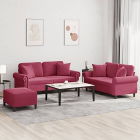 Juego de sofás con cojines 3 piezas terciopelo rojo tinto de , Sofás - Ref: Foro24-3202244, Precio: 618,06 €, Descuento: %
